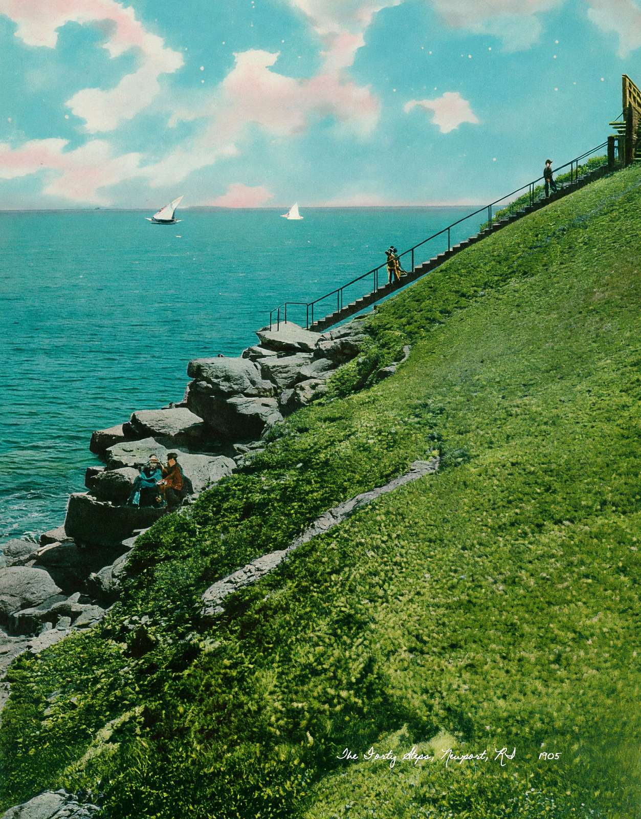 The Forty Steps Newport RI in 1905 Vintage Print (7 Sizes)