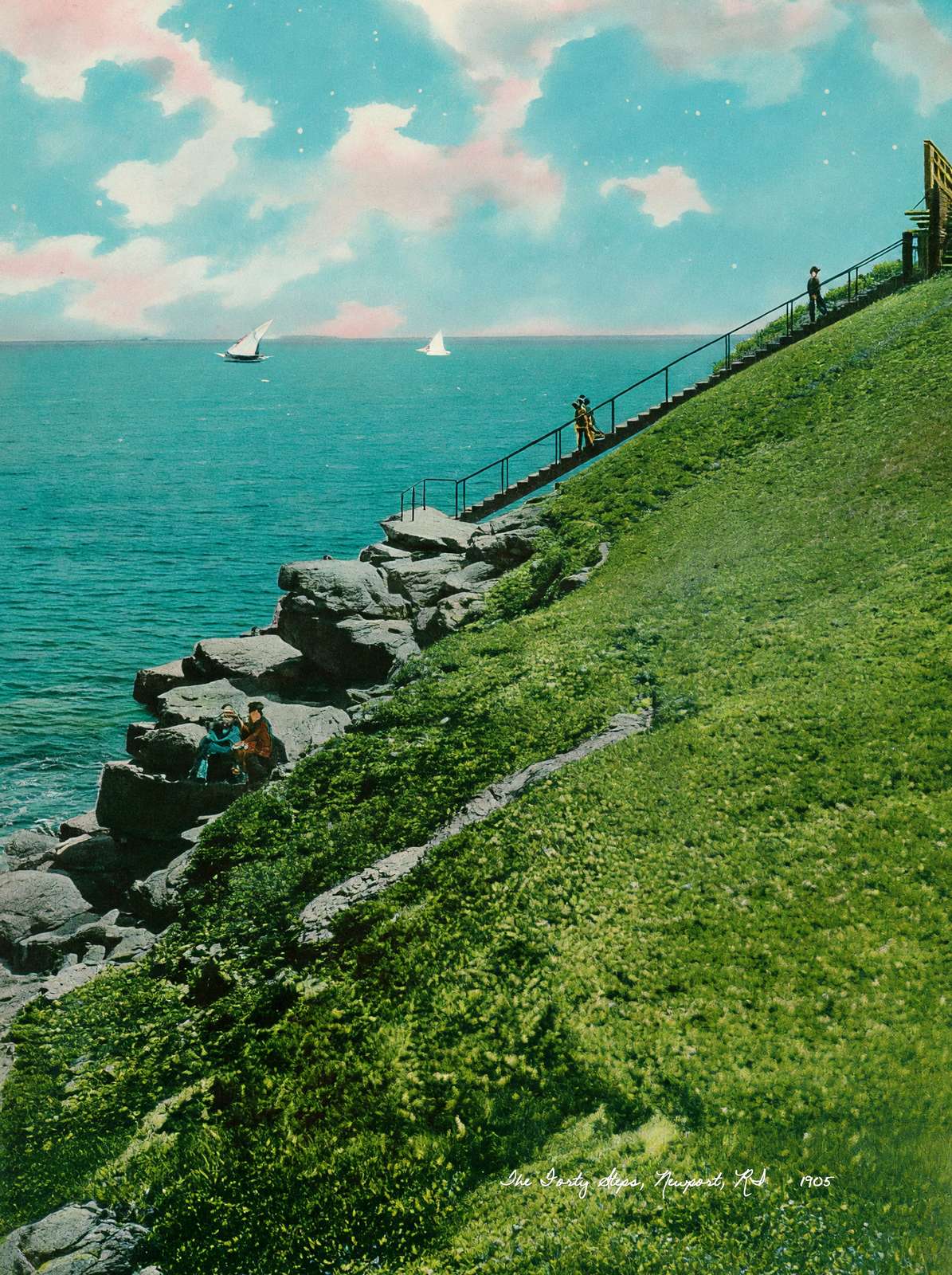The Forty Steps Newport RI in 1905 Vintage Print (7 Sizes)