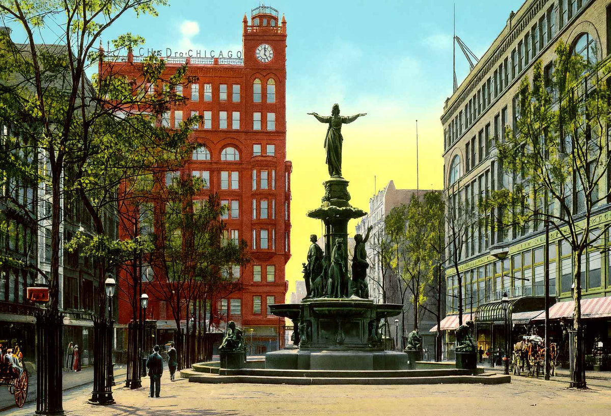 Fountain in Government Square Cincinnati in 1906 Vintage Print (7 Sizes)