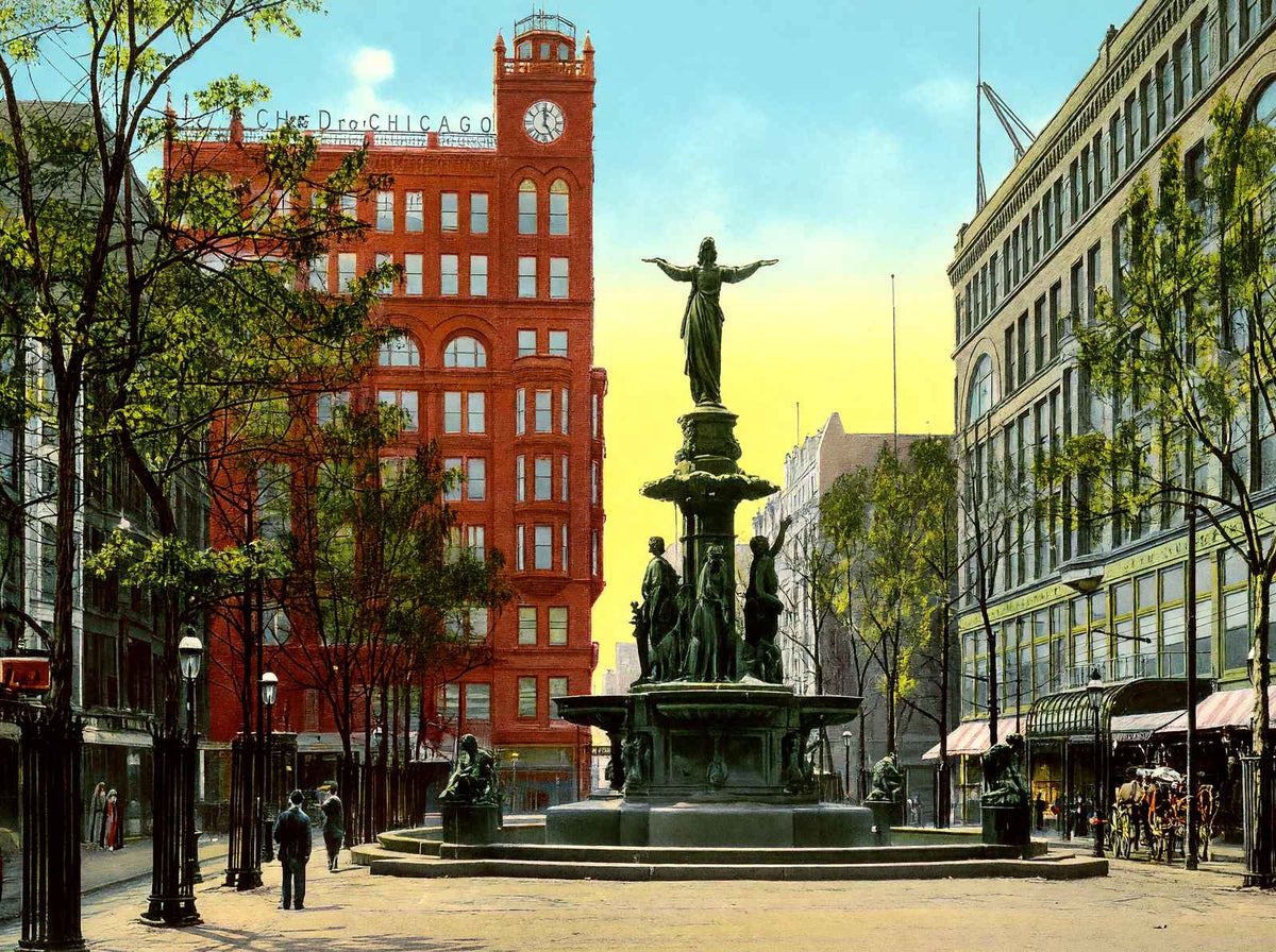 Fountain in Government Square Cincinnati in 1906 Vintage Print (7 Sizes)