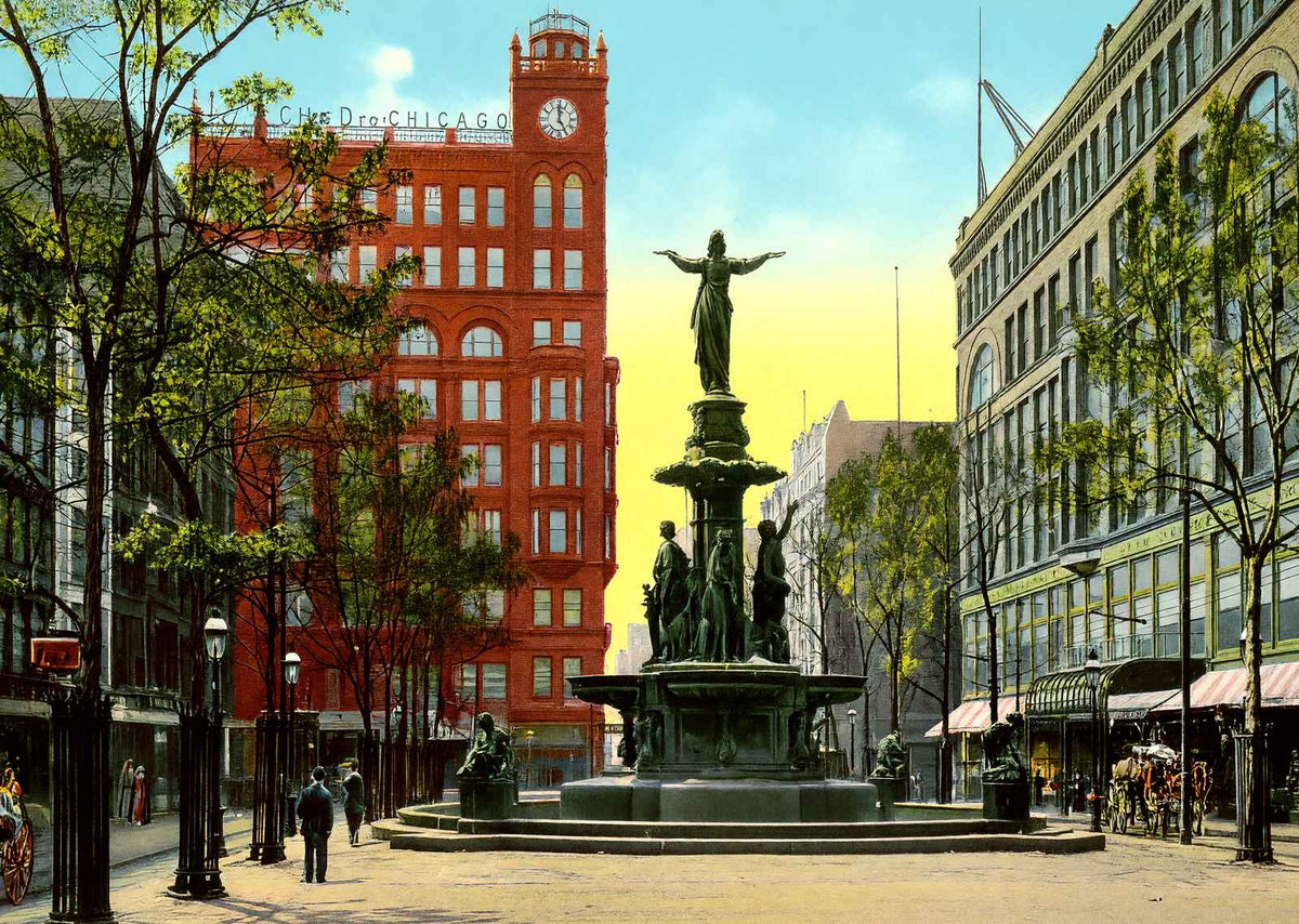 Fountain in Government Square Cincinnati in 1906 Vintage Print (7 Sizes)