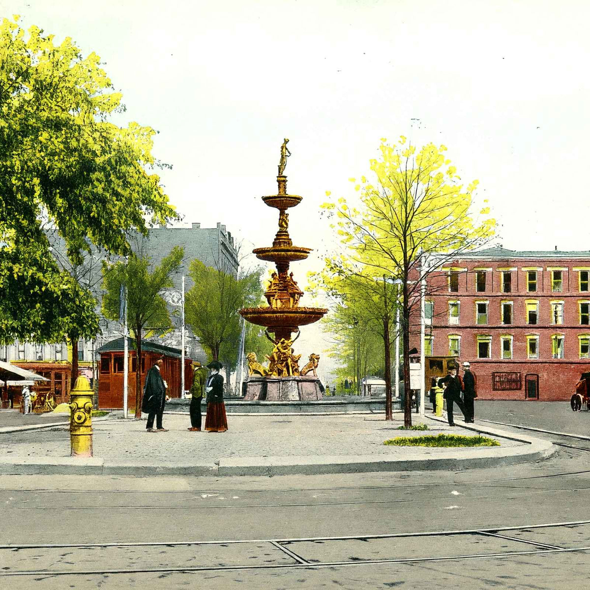 Fountain Square Springfield Ohio in 1907 Vintage Print (7 Sizes)