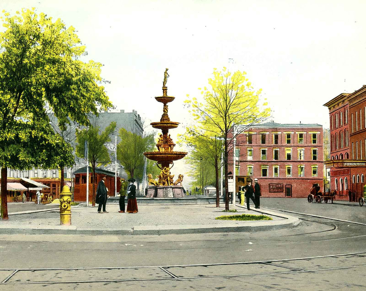 Fountain Square in Springfield in 1907 vintage print