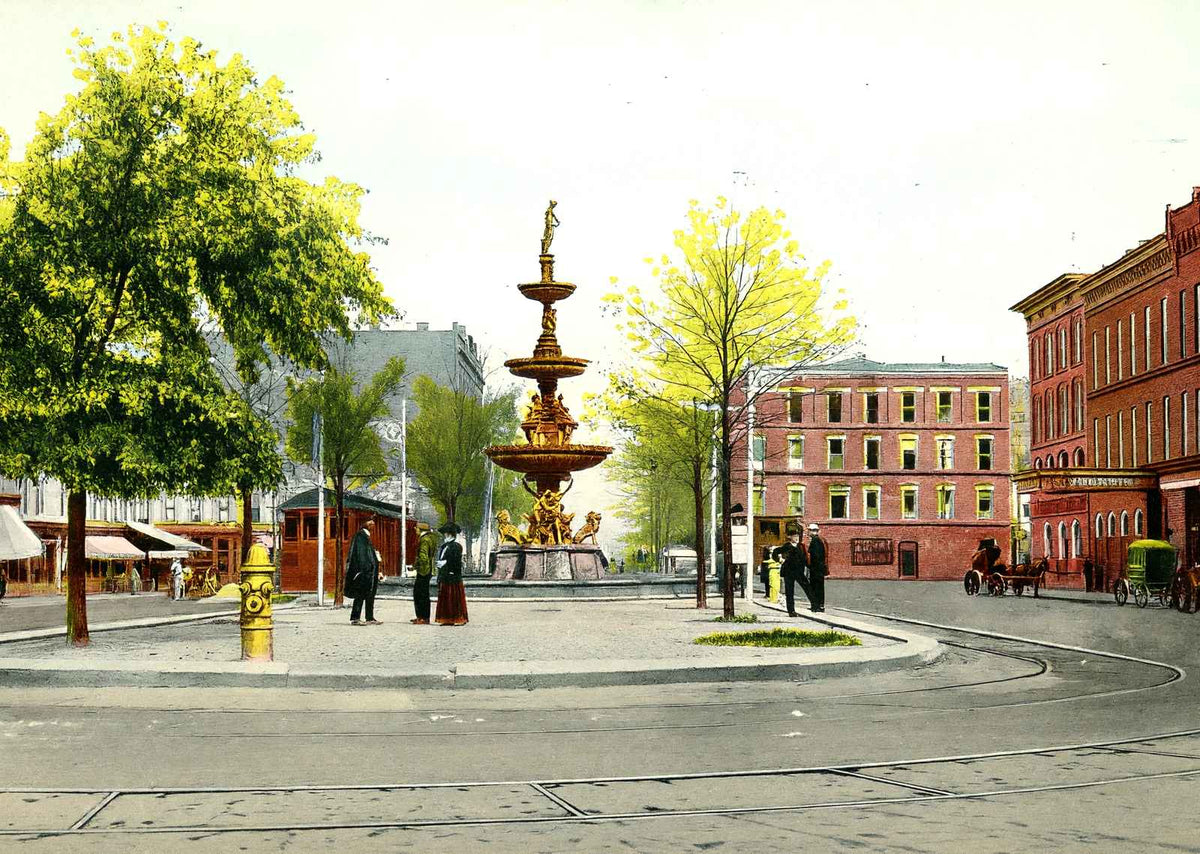Fountain Square Springfield Ohio in 1907 Vintage Print (7 Sizes)