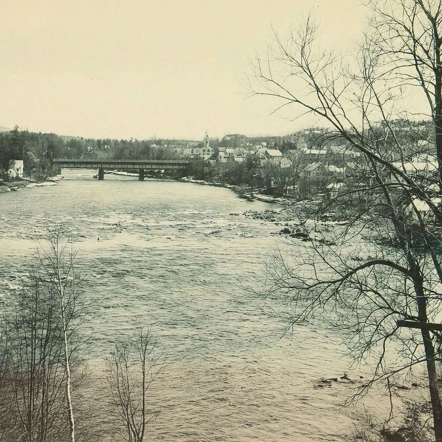 Pemigewasset River and Bridge Franklin NH Vintage Print (7 Sizes)