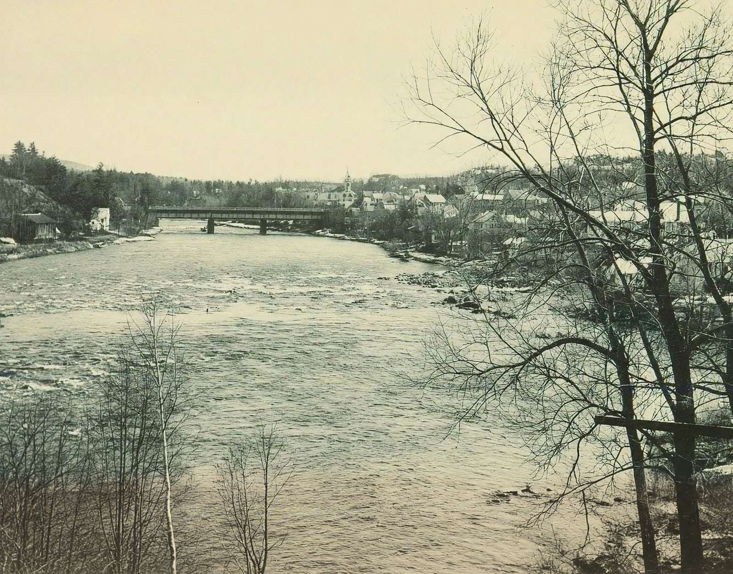 Pemigewasset River and Bridge Franklin NH Vintage Print (7 Sizes)