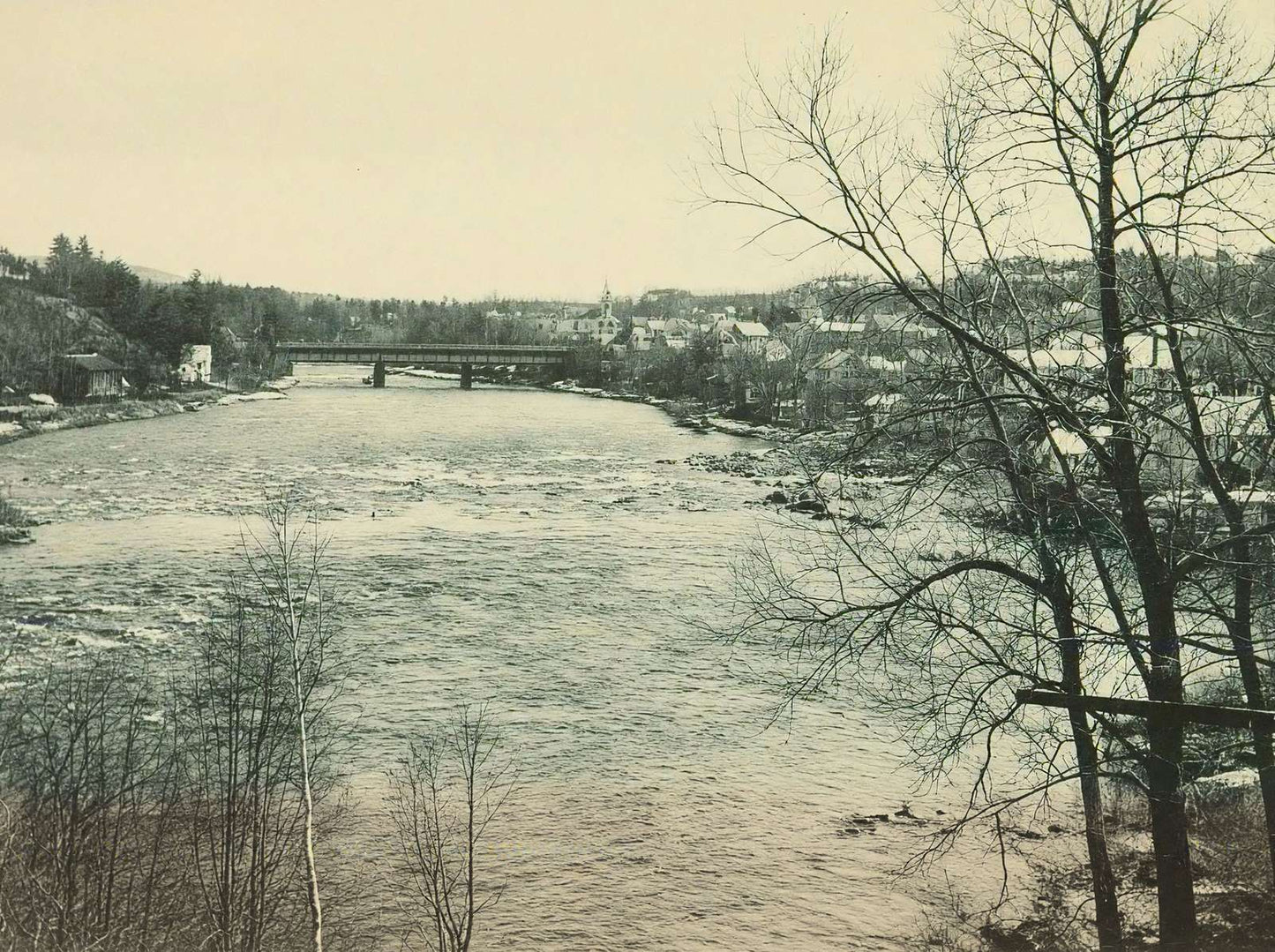 Pemigewasset River and Bridge Franklin NH Vintage Print (7 Sizes)