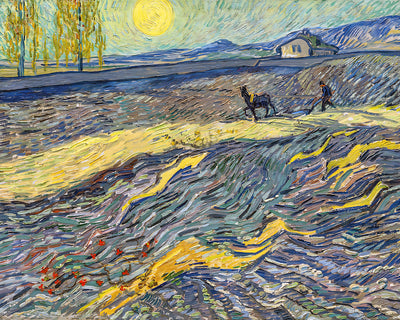 Field with Plowing Farmers Painting by Vincent van Gogh 8x10" Art Print