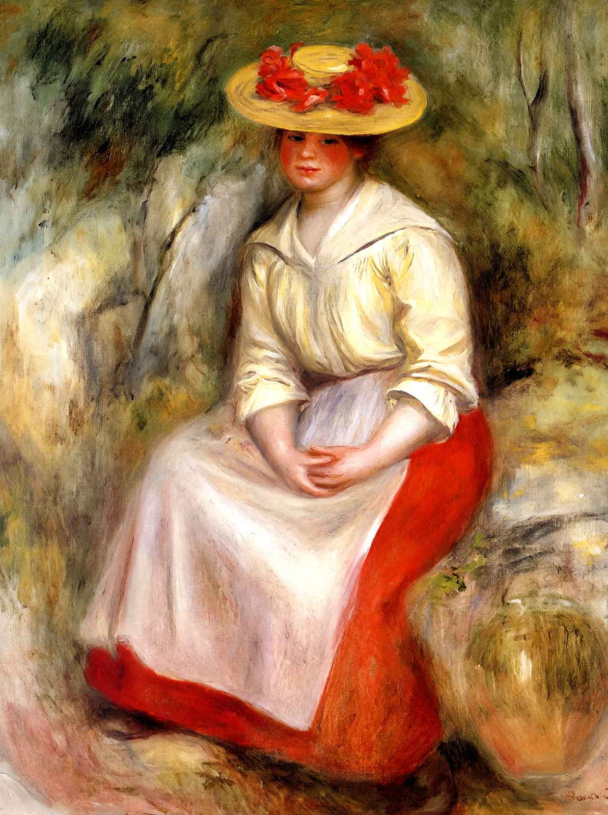 Gabrielle in a Straw Hat Art Print 1900 by Pierre-Auguste Renoir (6 Sizes)
