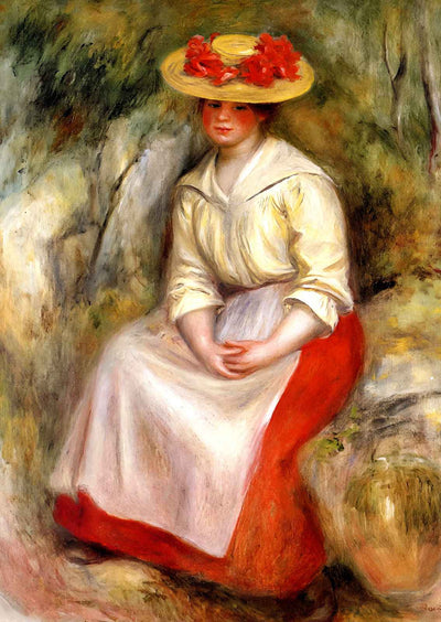 Gabrielle in a Straw Hat Art Print 1900 by Pierre-Auguste Renoir (6 Sizes)