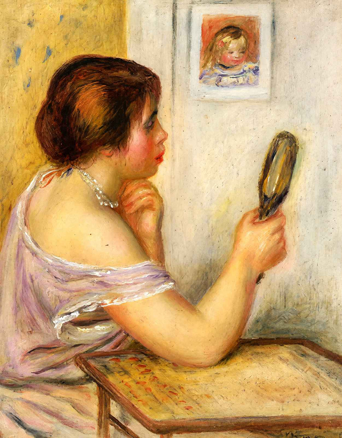 Gabrielle Holding a Mirror with a Portrait of Coco 1905 Fine Art Print (6 Sizes)