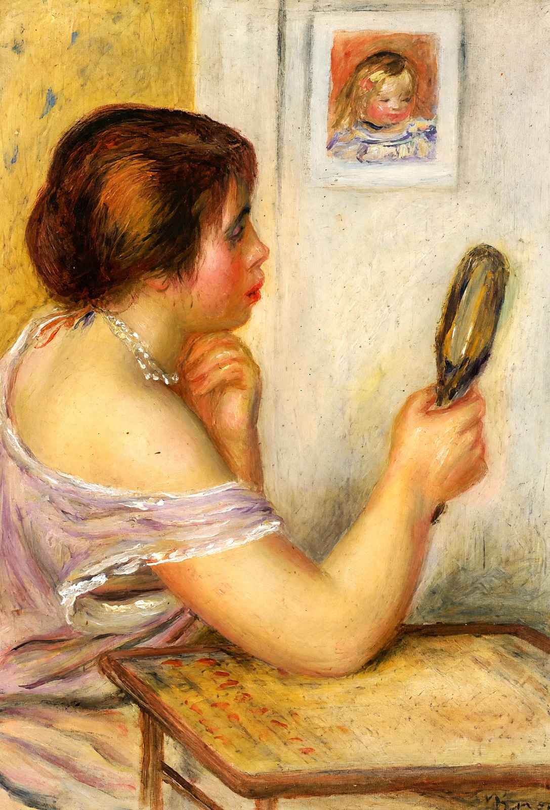 Gabrielle Holding a Mirror with a Portrait of Coco 1905 Fine Art Print (6 Sizes)