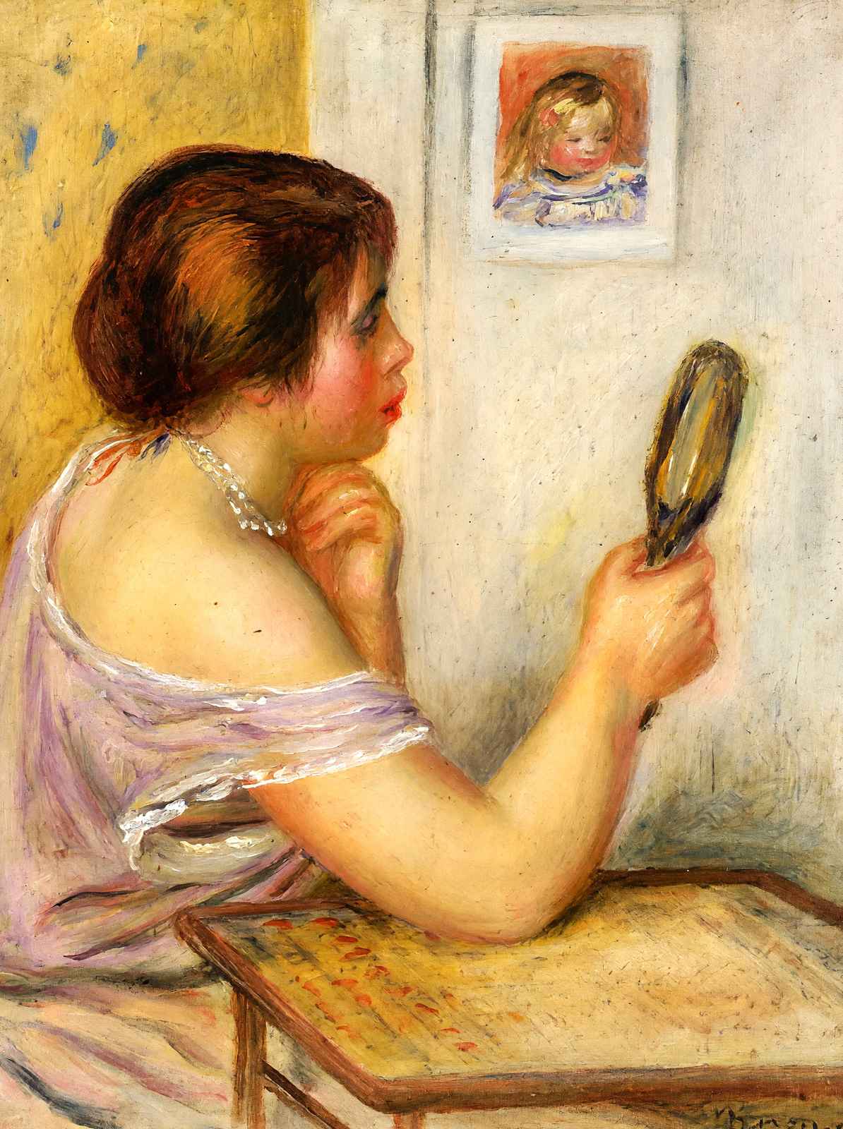 Gabrielle Holding a Mirror with a Portrait of Coco 1905 Fine Art Print (6 Sizes)
