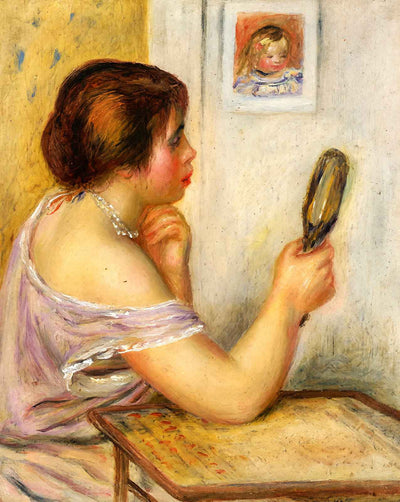 Gabrielle Holding a Mirror with a Portrait of Coco art print by Pierre-Auguste Renoir (1905)