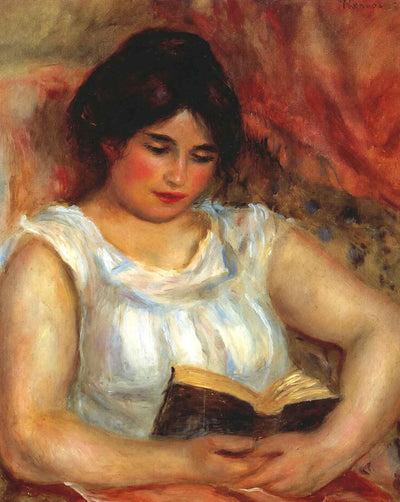 Gabrielle Reading painting print by Pierre-Auguste Renoir (1906)