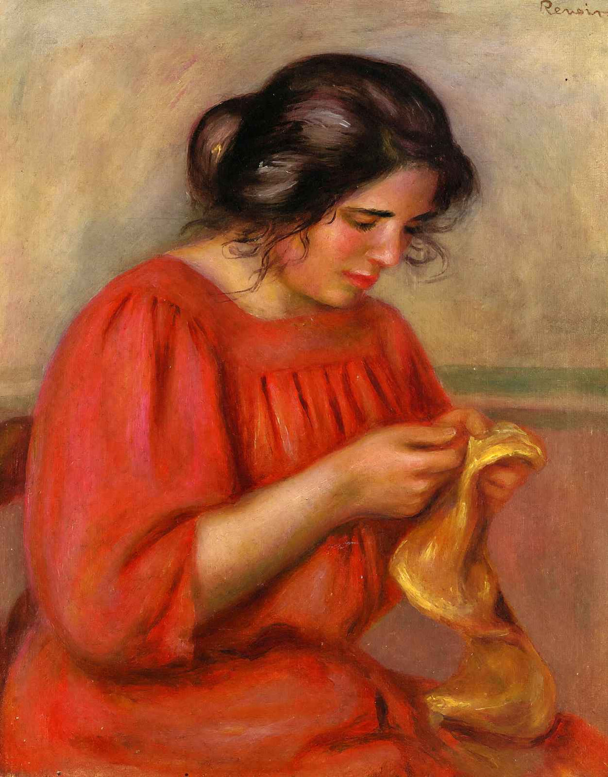 Gabrielle Mending 1908 by Pierre-Auguste Renoir Fine Art Print (6 Sizes)