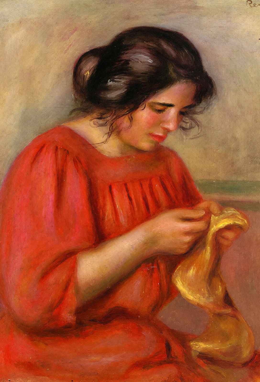 Gabrielle Mending 1908 by Pierre-Auguste Renoir Fine Art Print (6 Sizes)