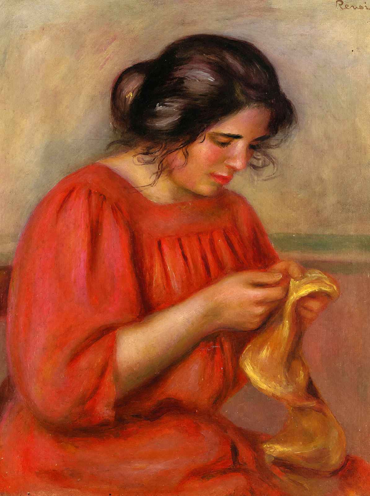 Gabrielle Mending 1908 by Pierre-Auguste Renoir Fine Art Print (6 Sizes)