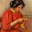 Gabrielle Mending painting by Pierre-Auguste Renoir (1908)
