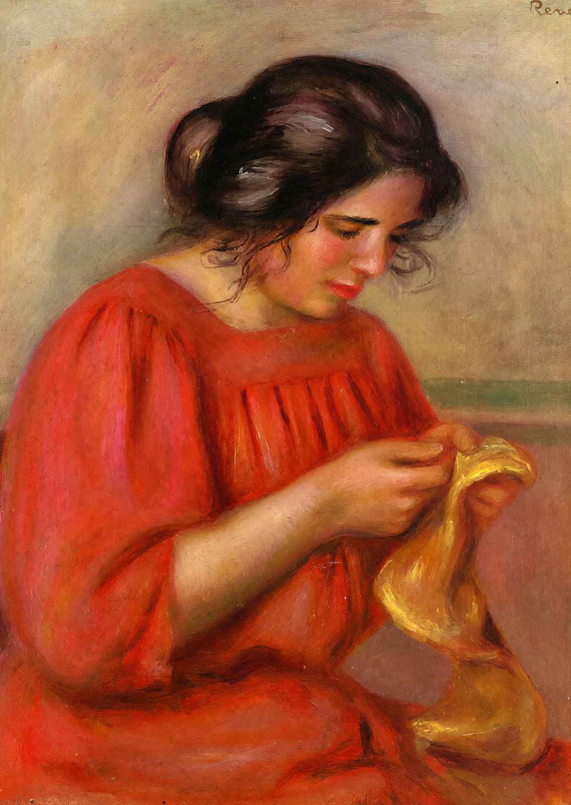Gabrielle Mending 1908 by Pierre-Auguste Renoir Fine Art Print (6 Sizes)