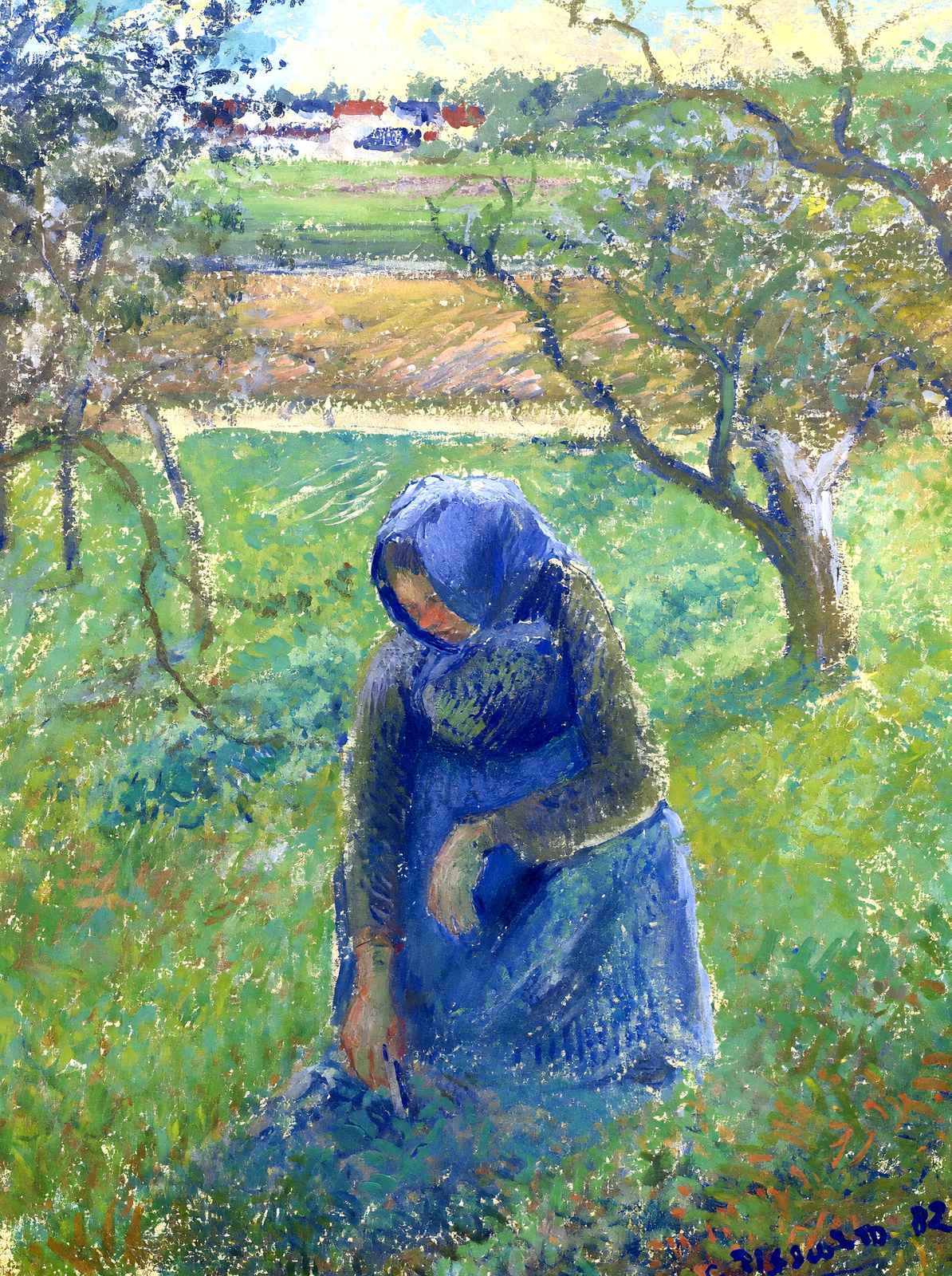Gathering Herbs 1882 Painting by Camille Pissarro Fine Art Print (6 Sizes)
