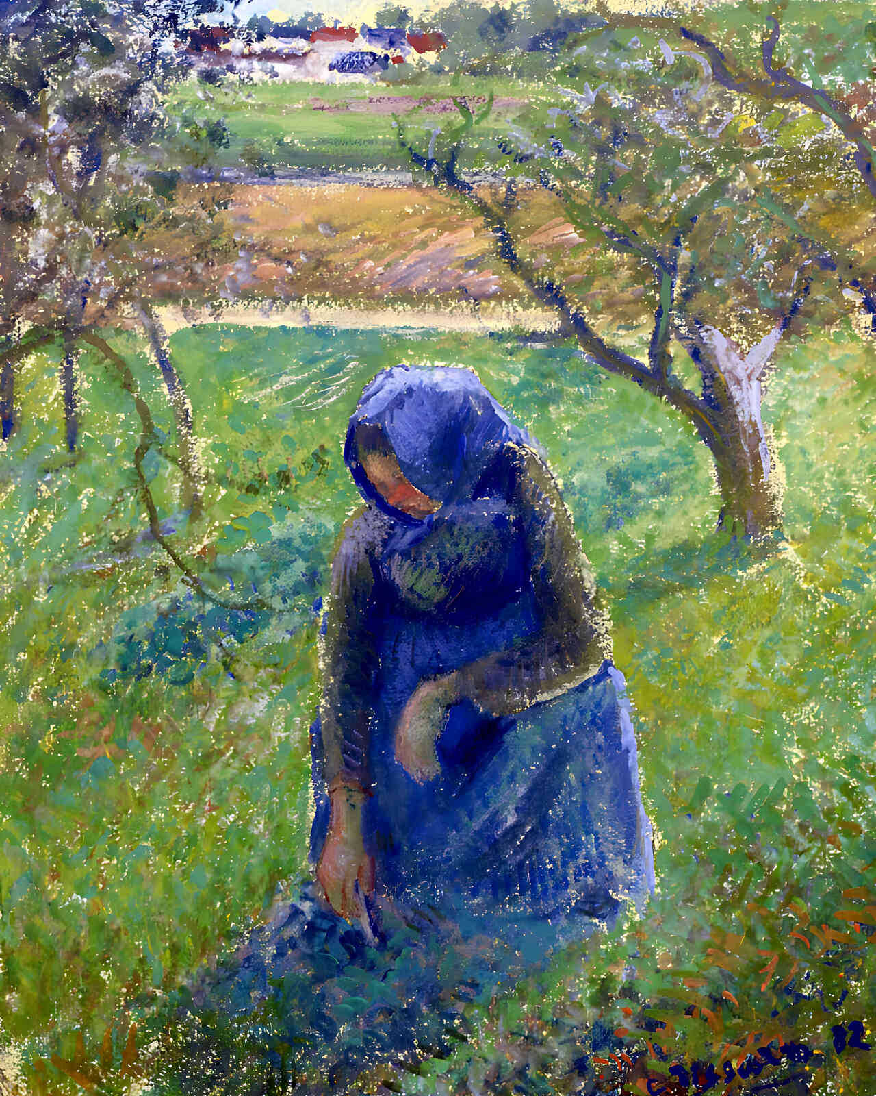 Gathering Herbs Painting by Camille Pissarro 8x10" Art Print (Archival Paper)