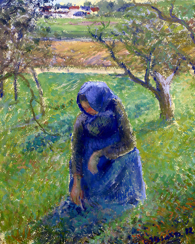 Gathering Herbs Painting by Camille Pissarro 8x10" Art Print (Archival Paper)