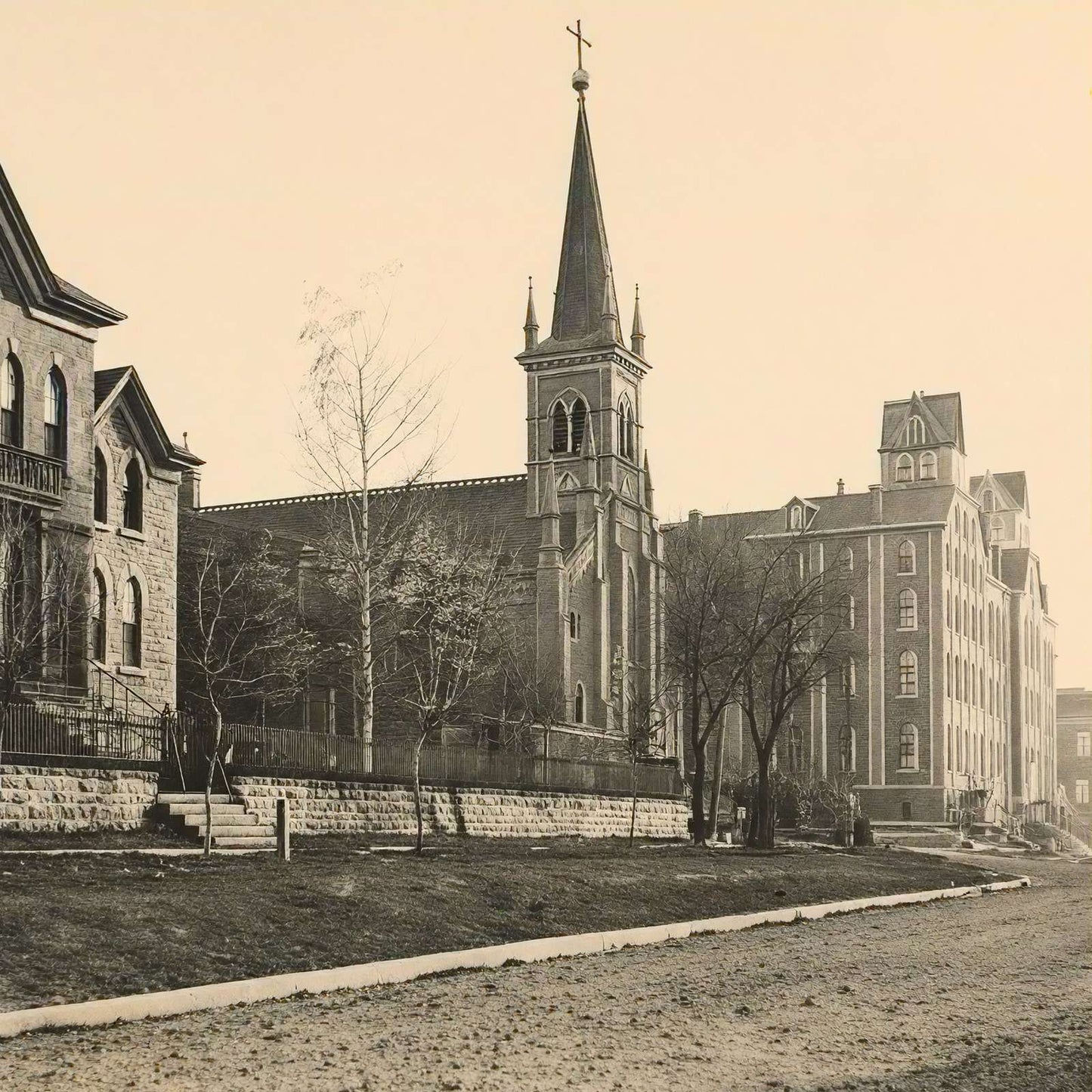 German Catholic Buildings Mankato MN in 1907 Vintage Print (7 Sizes) - Restored