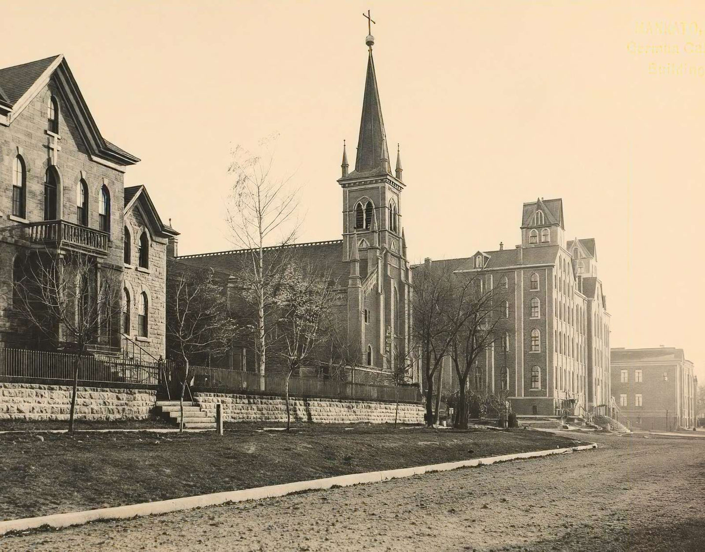 German Catholic Buildings Mankato MN in 1907 Vintage Print (7 Sizes) - Restored