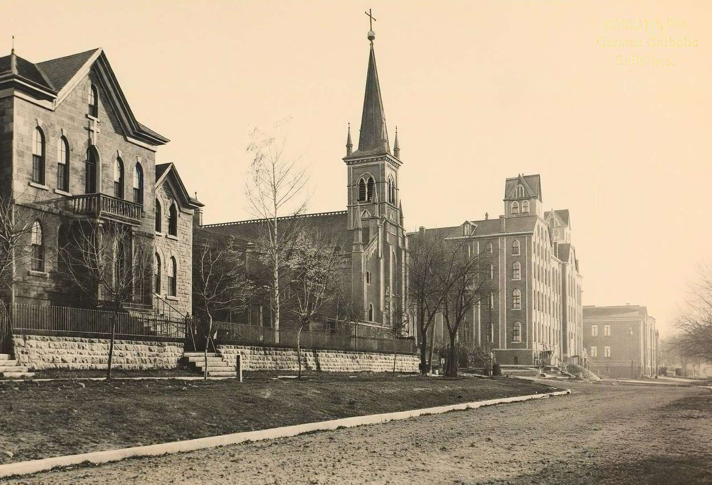 German Catholic Buildings Mankato MN in 1907 Vintage Print (7 Sizes) - Restored