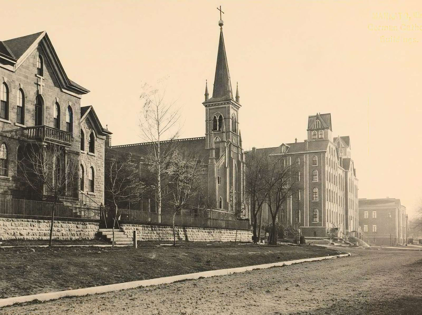German Catholic Buildings Mankato MN in 1907 Vintage Print (7 Sizes) - Restored