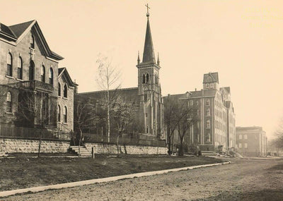 German Catholic Buildings Mankato MN in 1907 Vintage Print (7 Sizes) - Restored