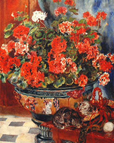 Geraniums and Cats painting by Pierre-Auguste Renoir (1881)