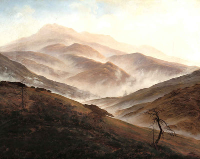 Giant Mountains Landscape with Rising Fog art print by Caspar David Friedrich (1820)