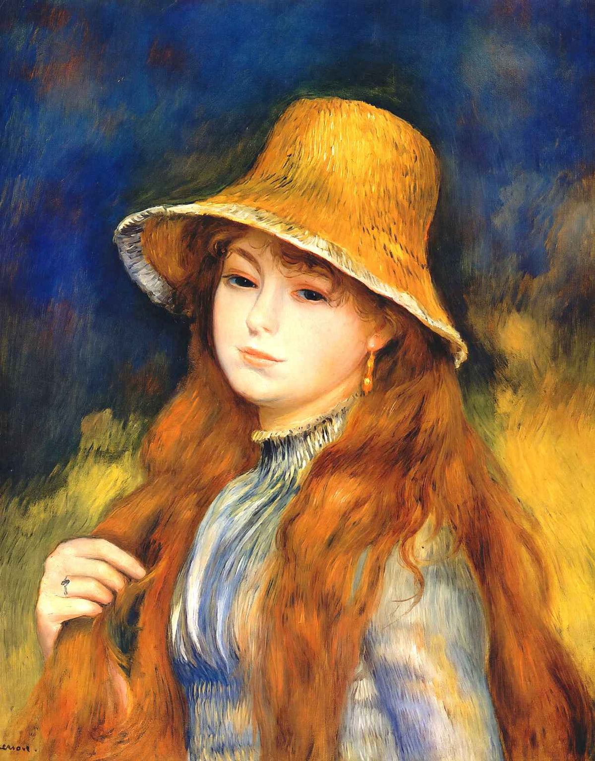 Girl with a Straw Hat Fine Art Print 1884 by Pierre-Auguste Renoir (6 Sizes)