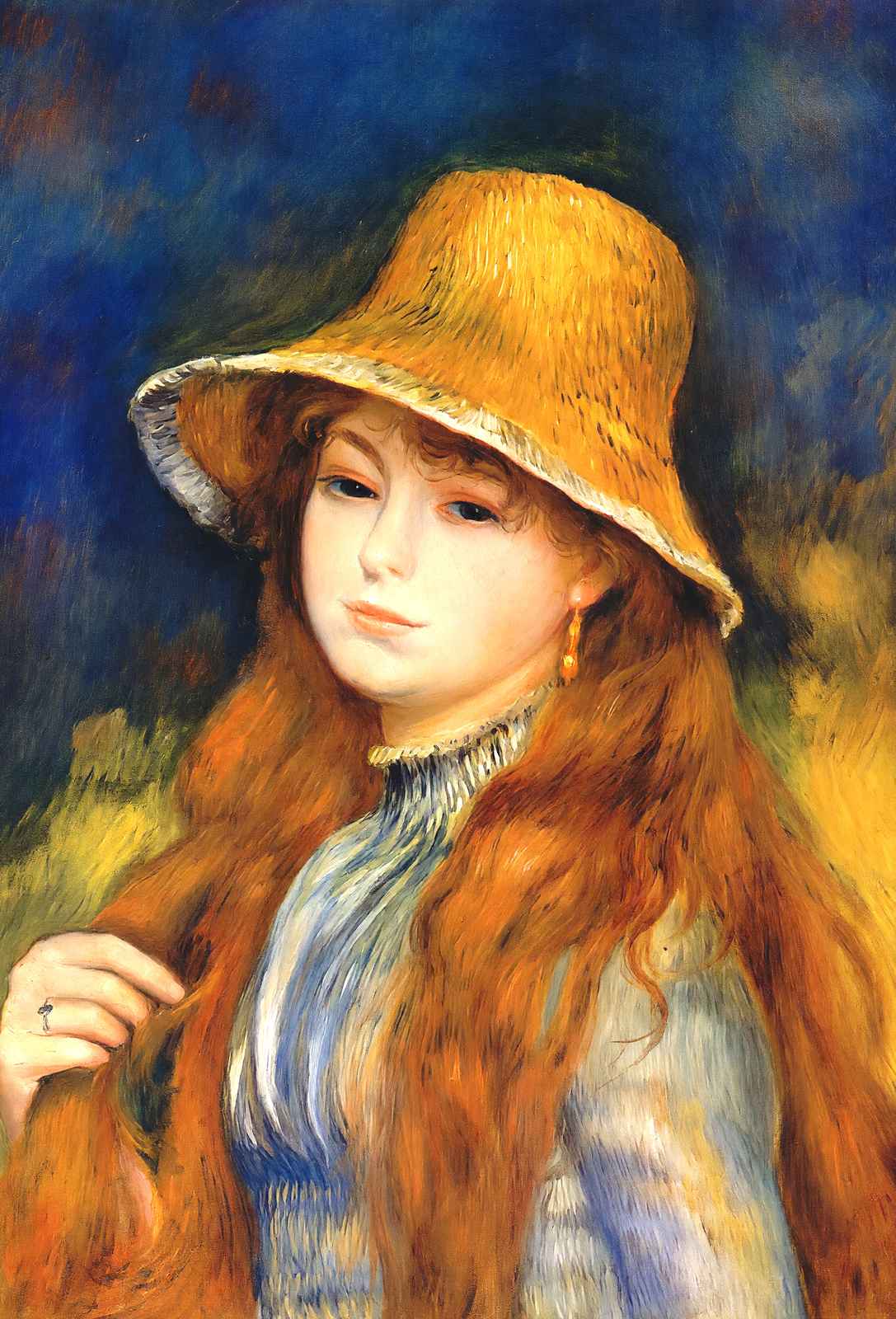 Girl with a Straw Hat Fine Art Print 1884 by Pierre-Auguste Renoir (6 Sizes)