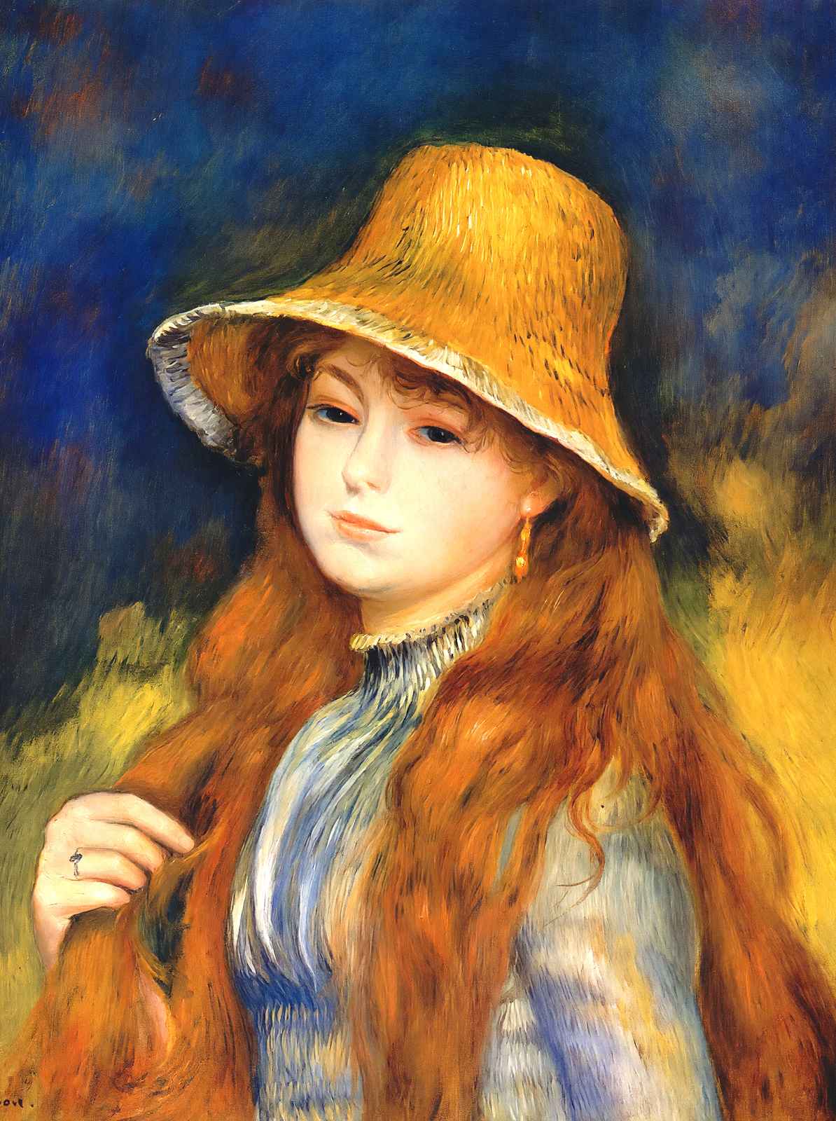 Girl with a Straw Hat Fine Art Print 1884 by Pierre-Auguste Renoir (6 Sizes)