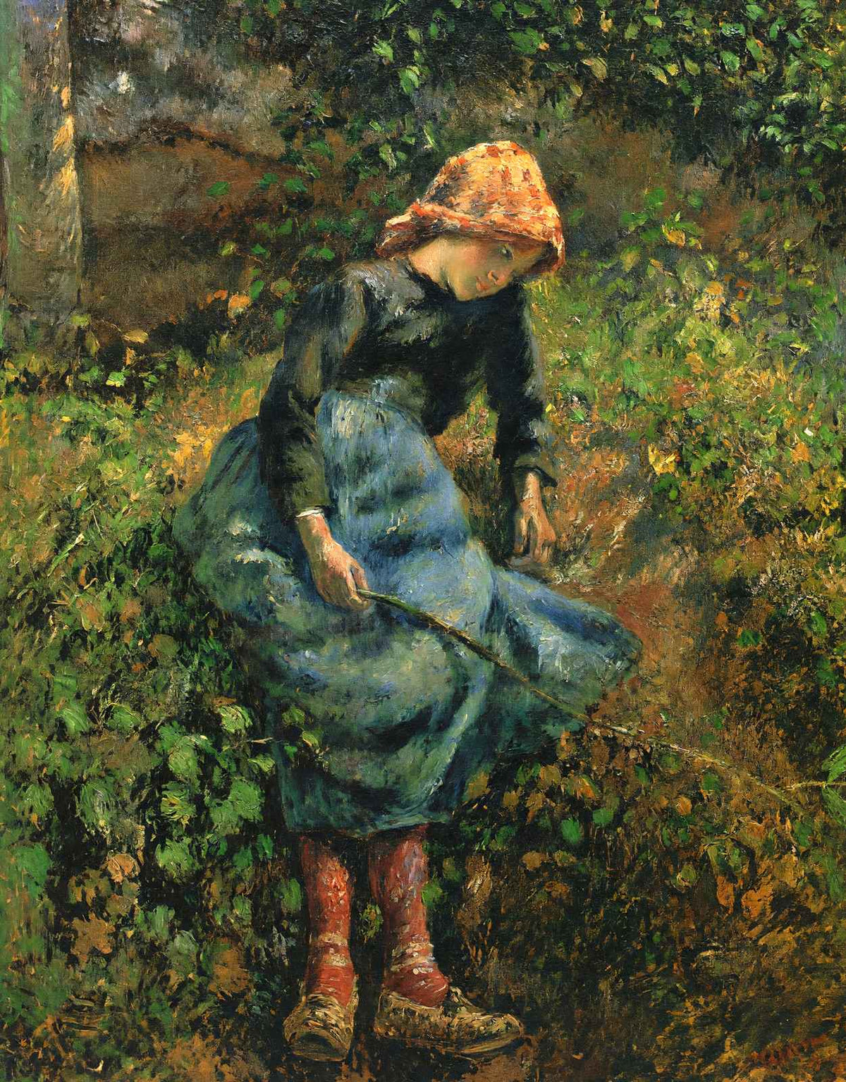 Girl with a Stick Art Print 1881 Painting by Camille Pissarro (6 Sizes)