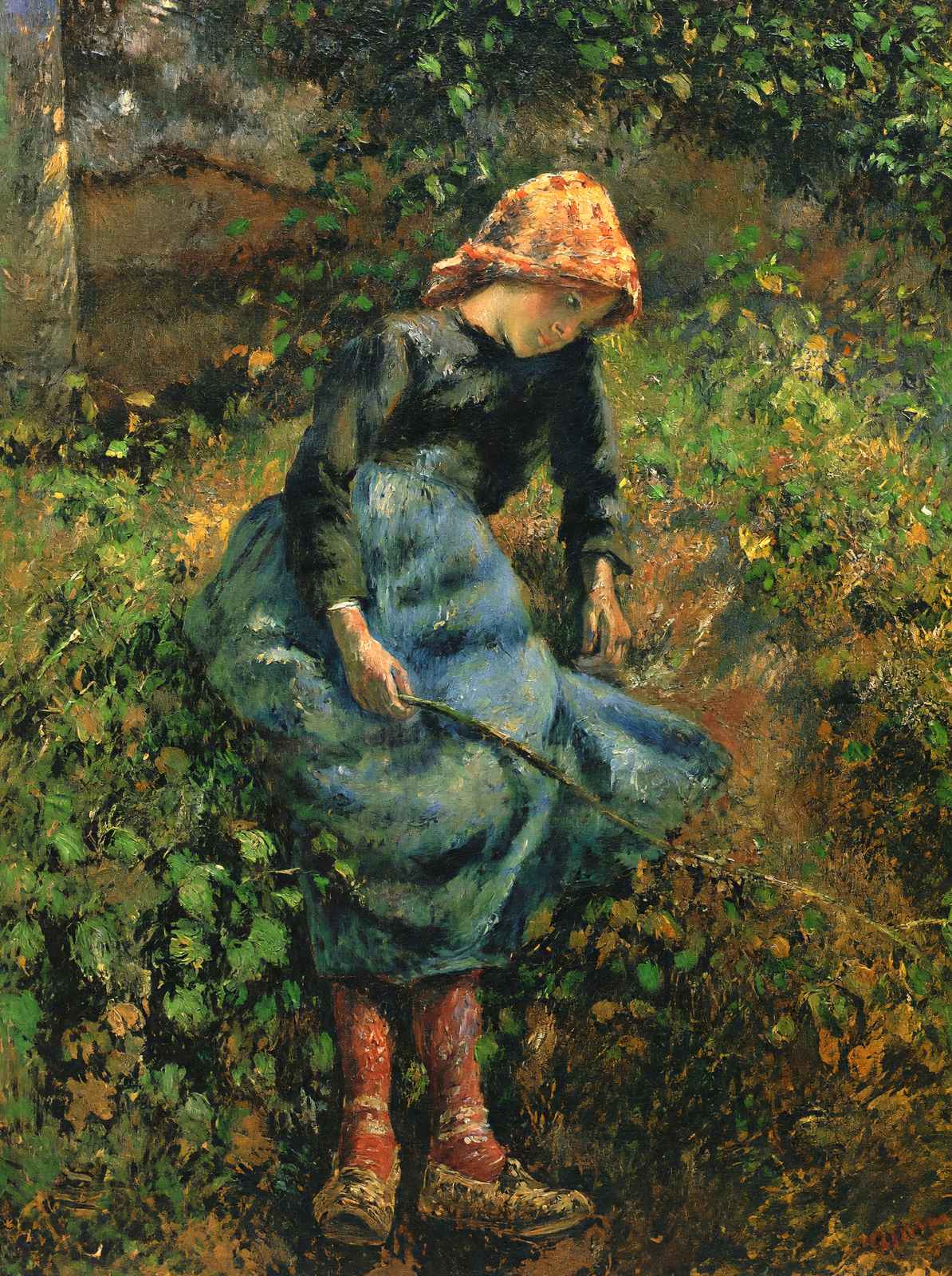 Girl with a Stick Art Print 1881 Painting by Camille Pissarro (6 Sizes)