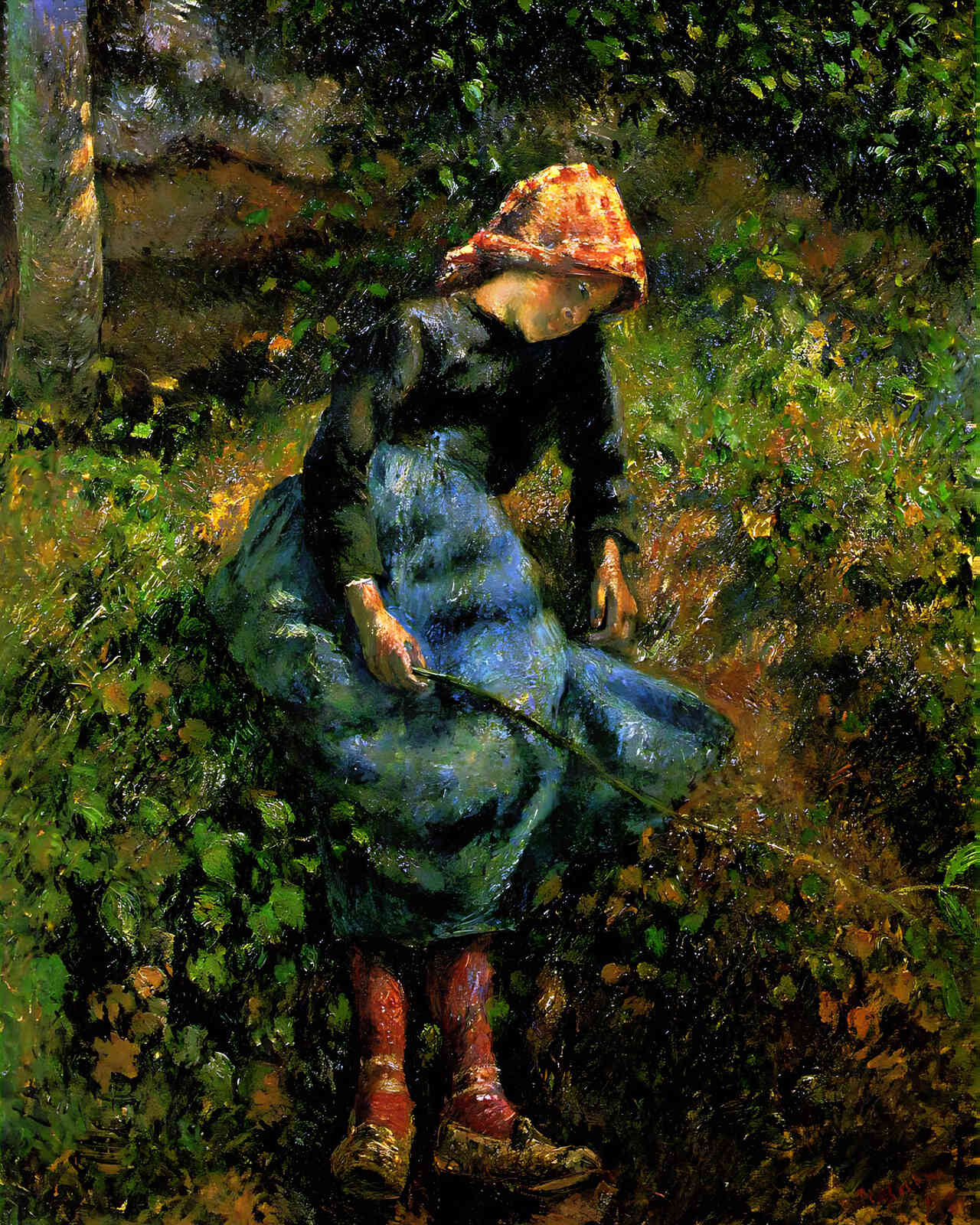 Girl with a Stick Painting by Camille Pissarro 8x10" Art Print (Archival Paper)