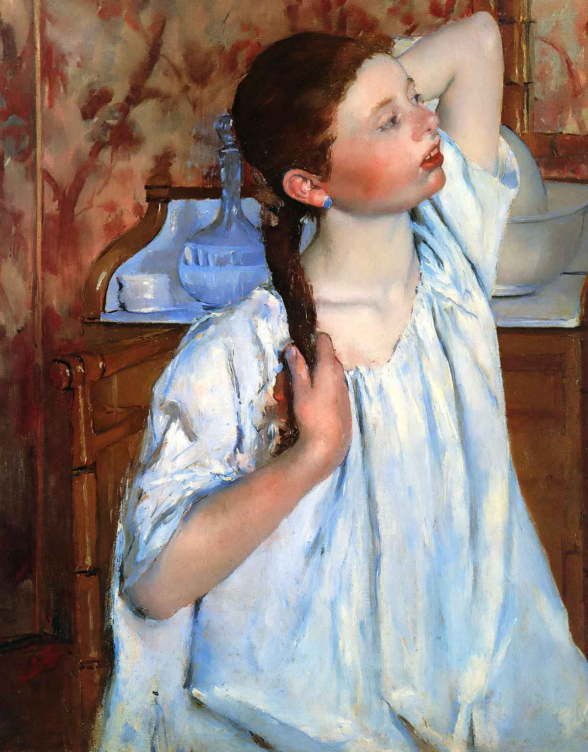 Girl Arranging Her Hair Art Print 1886 Painting by Mary Cassatt (6 Sizes)