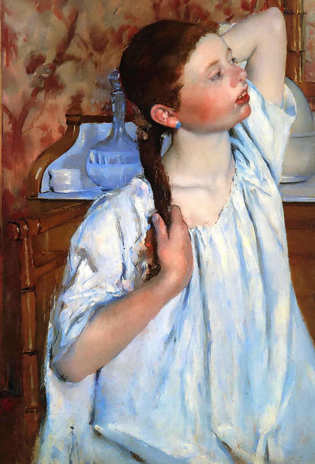 Girl Arranging Her Hair Art Print 1886 Painting by Mary Cassatt (6 Sizes)