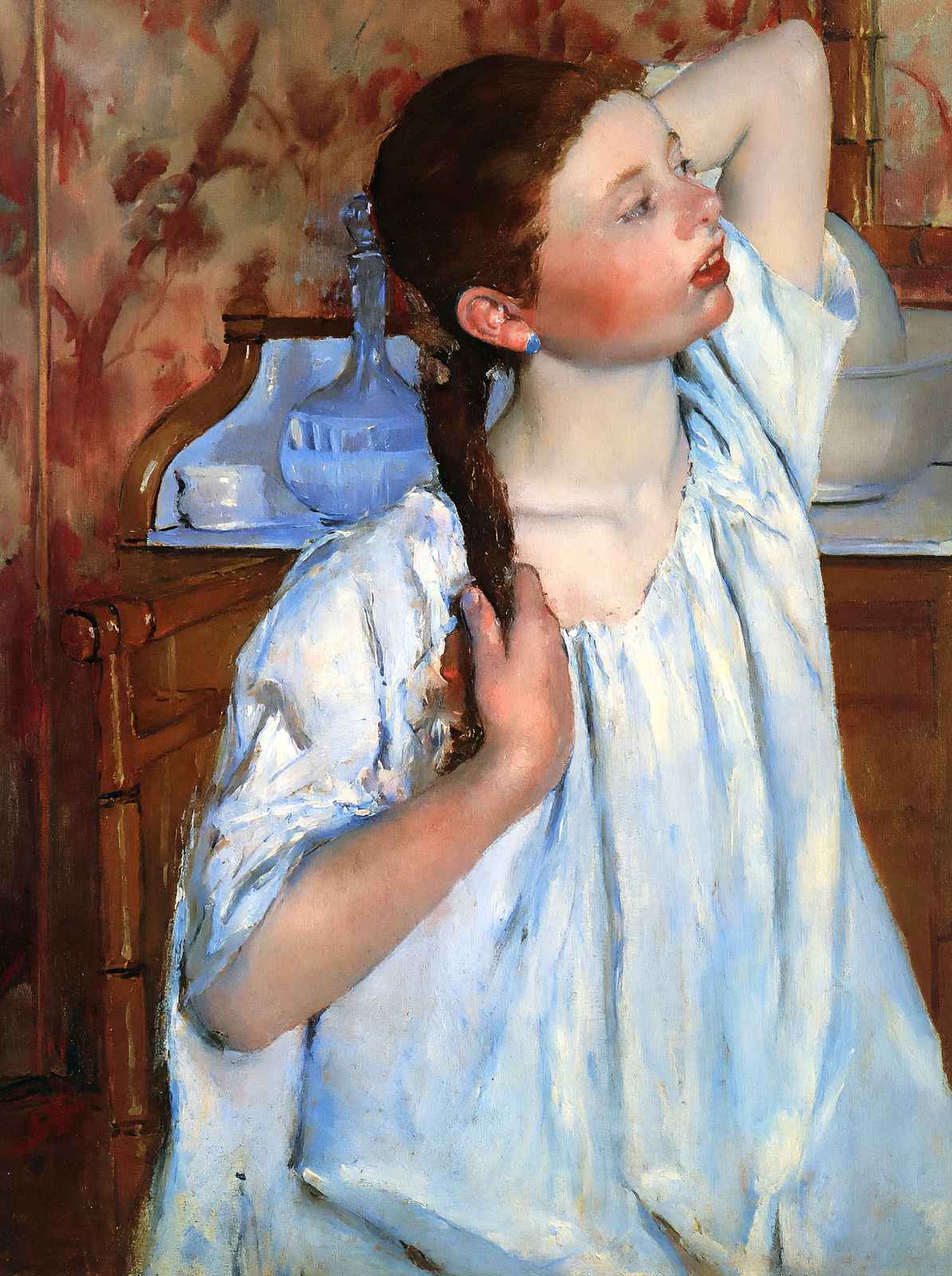 Girl Arranging Her Hair Art Print 1886 Painting by Mary Cassatt (6 Sizes)