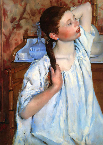 Girl Arranging Her Hair Art Print 1886 Painting by Mary Cassatt (6 Sizes)