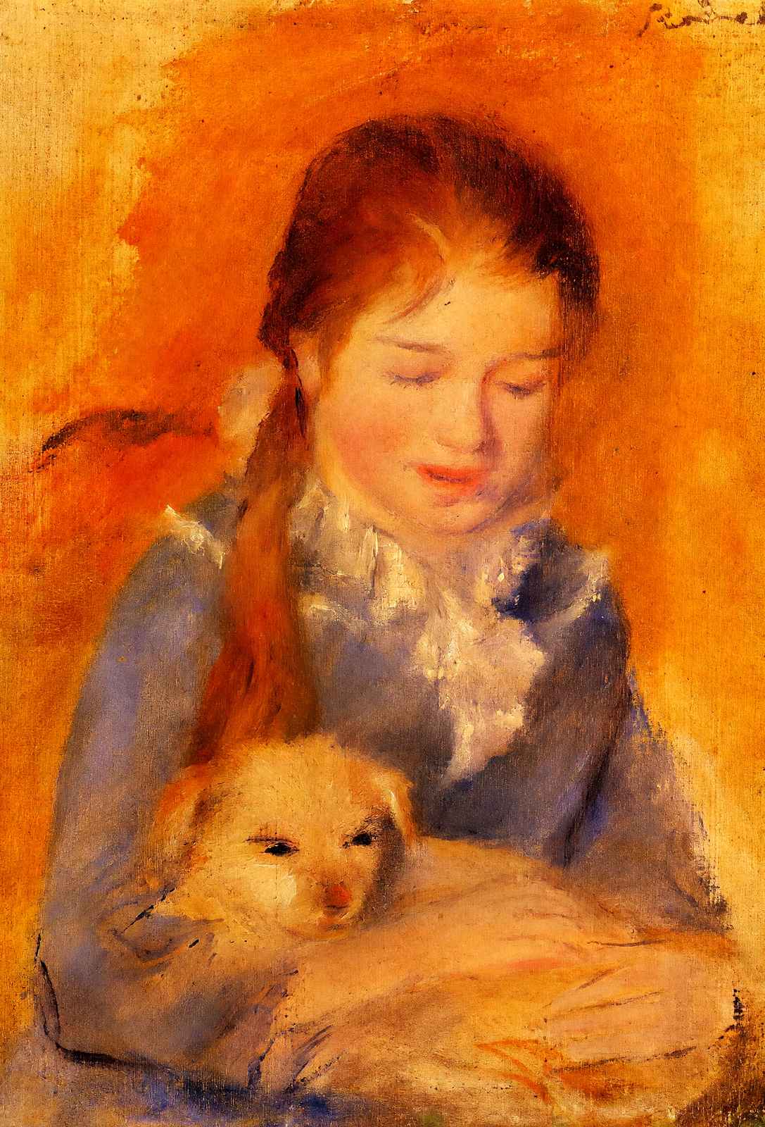 Girl with a Dog 1875 Painting by Pierre-Auguste Renoir Art Print (6 Sizes)