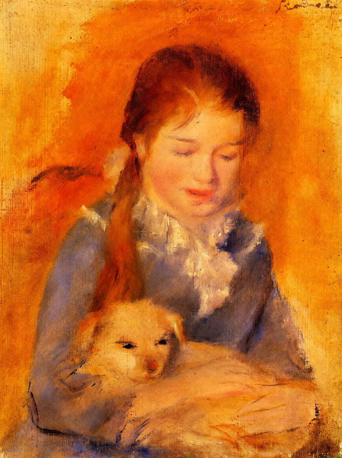 Girl with a Dog 1875 Painting by Pierre-Auguste Renoir Art Print (6 Sizes)