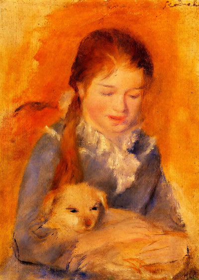 Girl with a Dog 1875 Painting by Pierre-Auguste Renoir Art Print (6 Sizes)