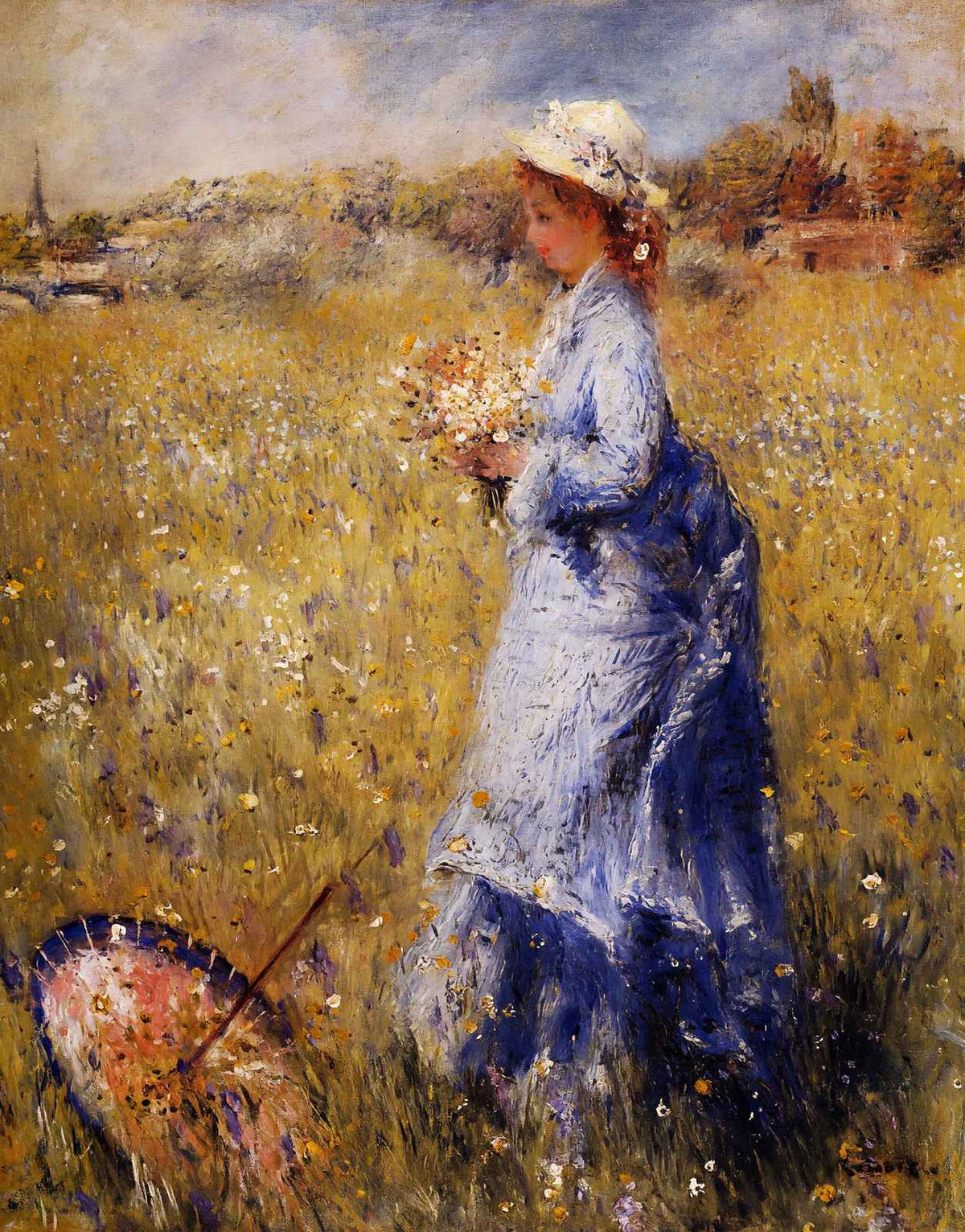 Girl Gathering Flowers Fine Art Print 1872 by Pierre-Auguste Renoir (6 Sizes)