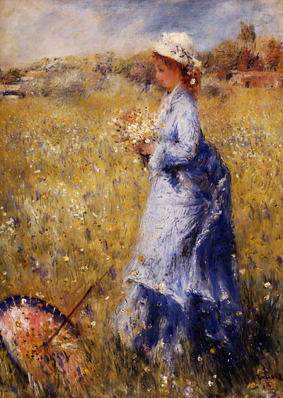 Girl Gathering Flowers Fine Art Print 1872 by Pierre-Auguste Renoir (6 Sizes)
