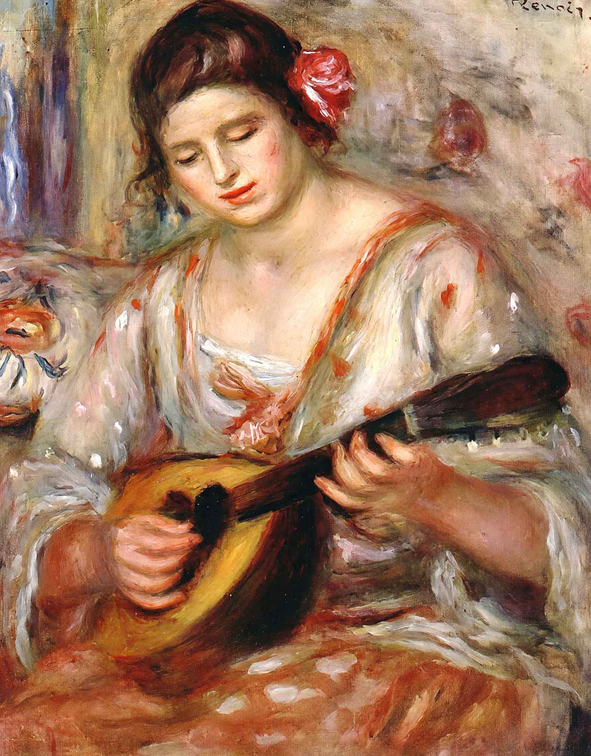 Girl with a Mandolin 1918 Painting by Pierre-Auguste Renoir Art Print (6 Sizes)